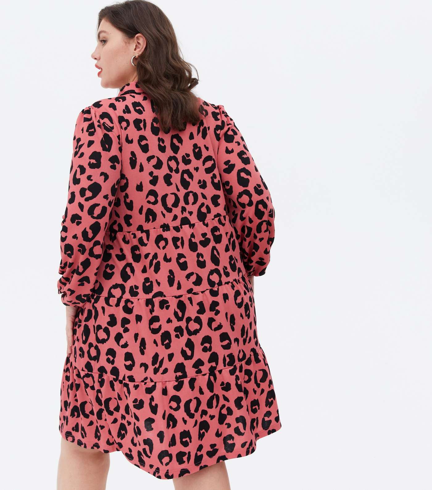 Curves Pink Leopard Print Mini Shirt Smock Dress Image 4