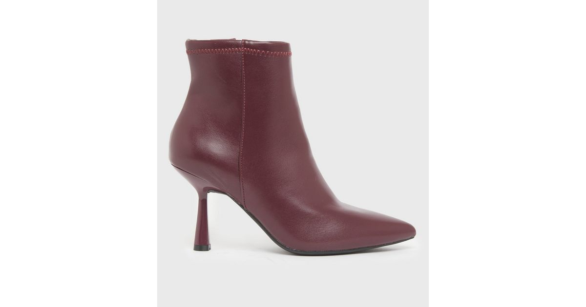 Dark Red Pointed Stiletto Heel Sock Boots New Look