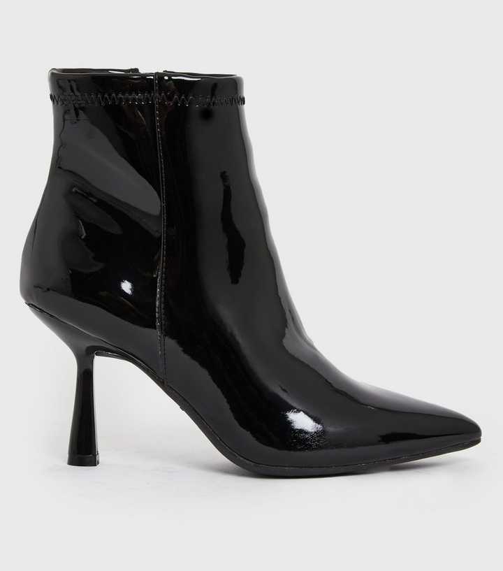 black patent stiletto ankle boots