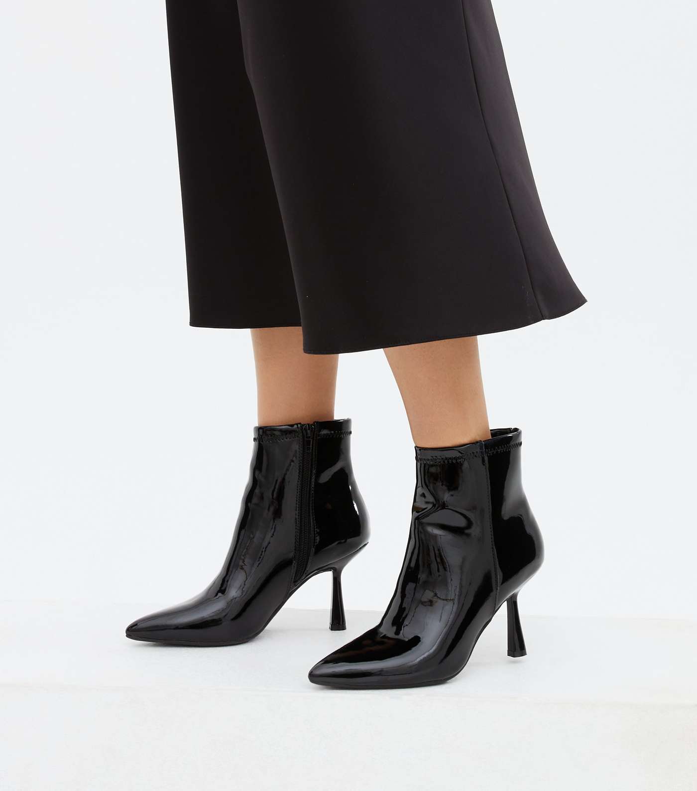 Black Patent Stiletto Heel Sock Boots Image 2