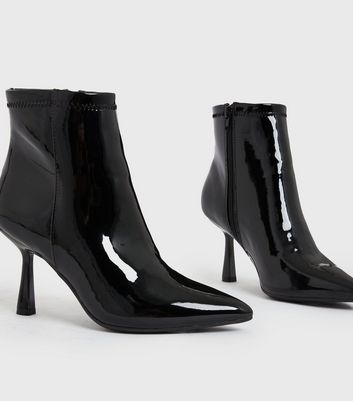 black patent stiletto ankle boots