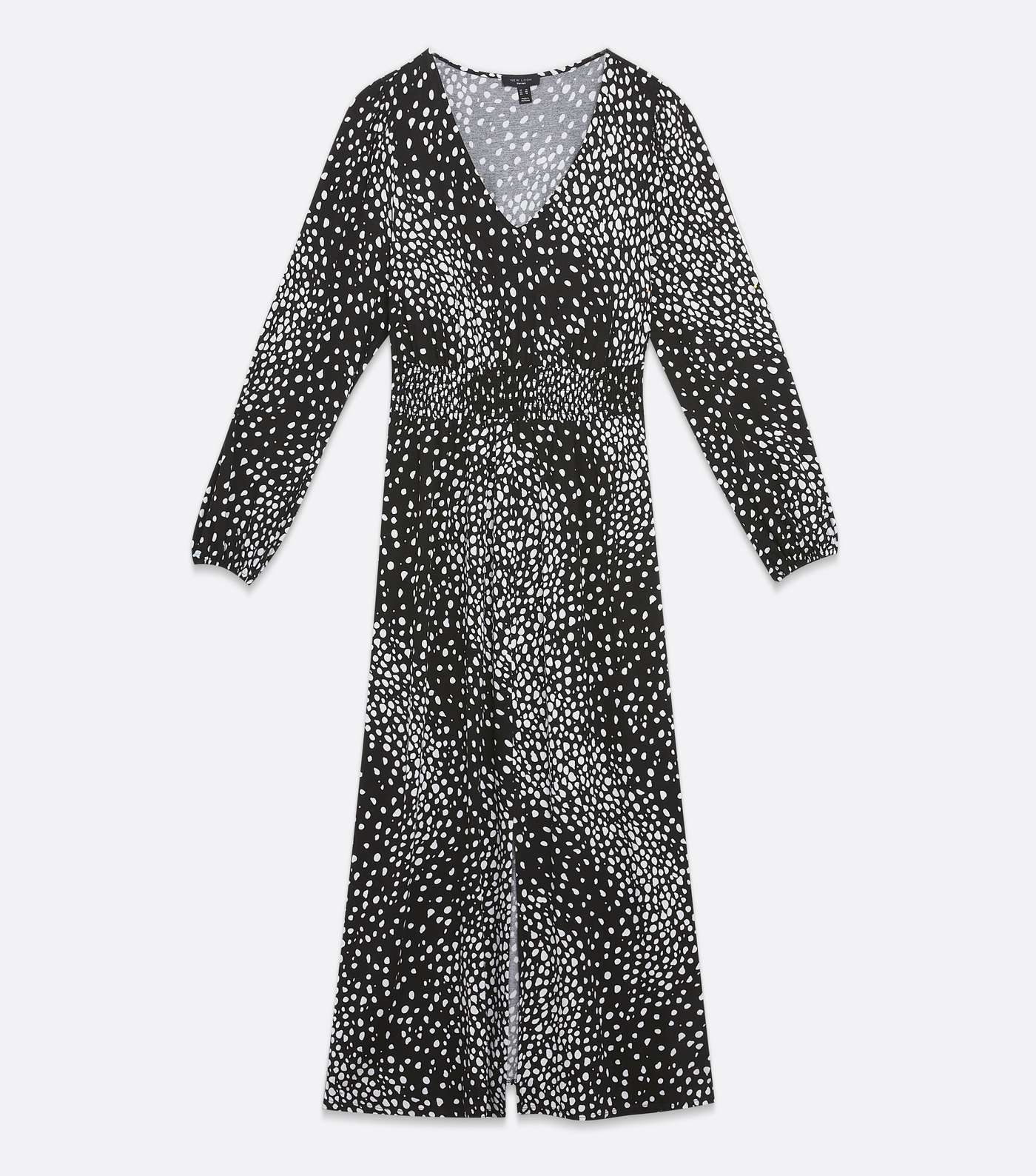 Curves Black Spot Shirred Split Hem Midi Dress Image 5