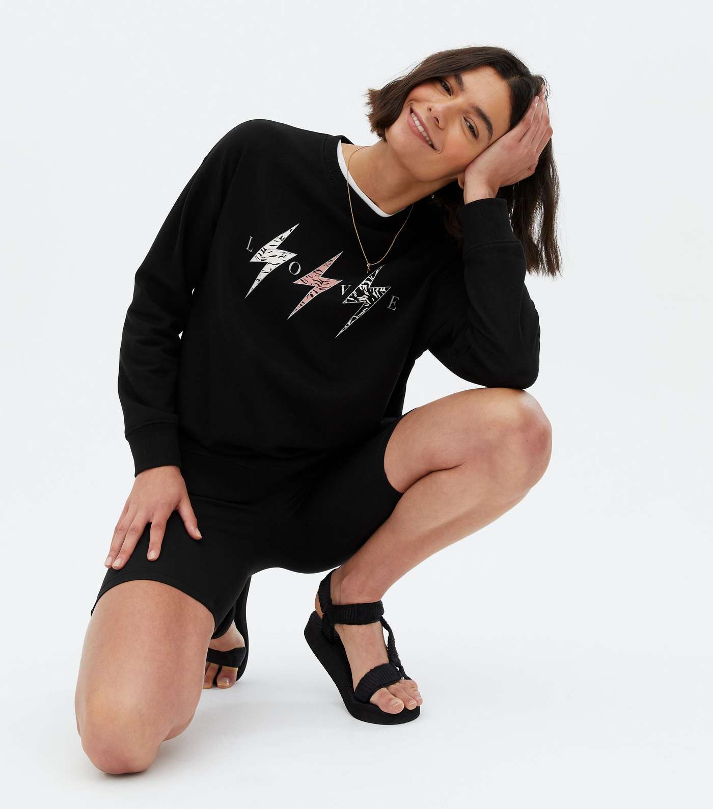 Black Lightning Bolt Embroidered Sweatshirt