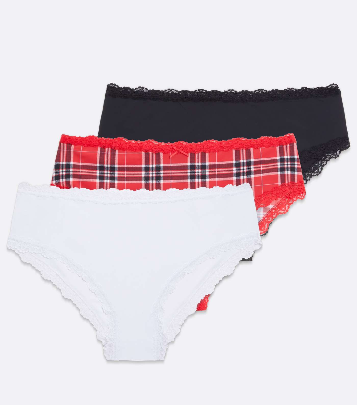 Curves 3 Pack White Black and Red Check Short Briefs Image 5