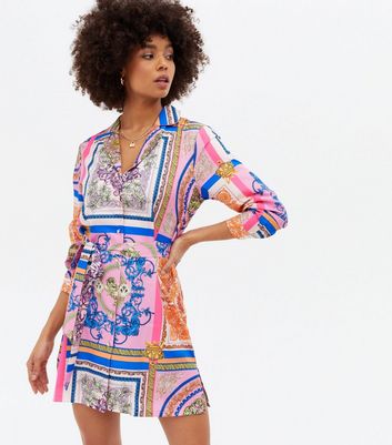Scarf print shirt dress Clearance