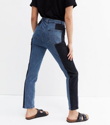 Urban Bliss Blue Patchwork Mom Jeans | New Look