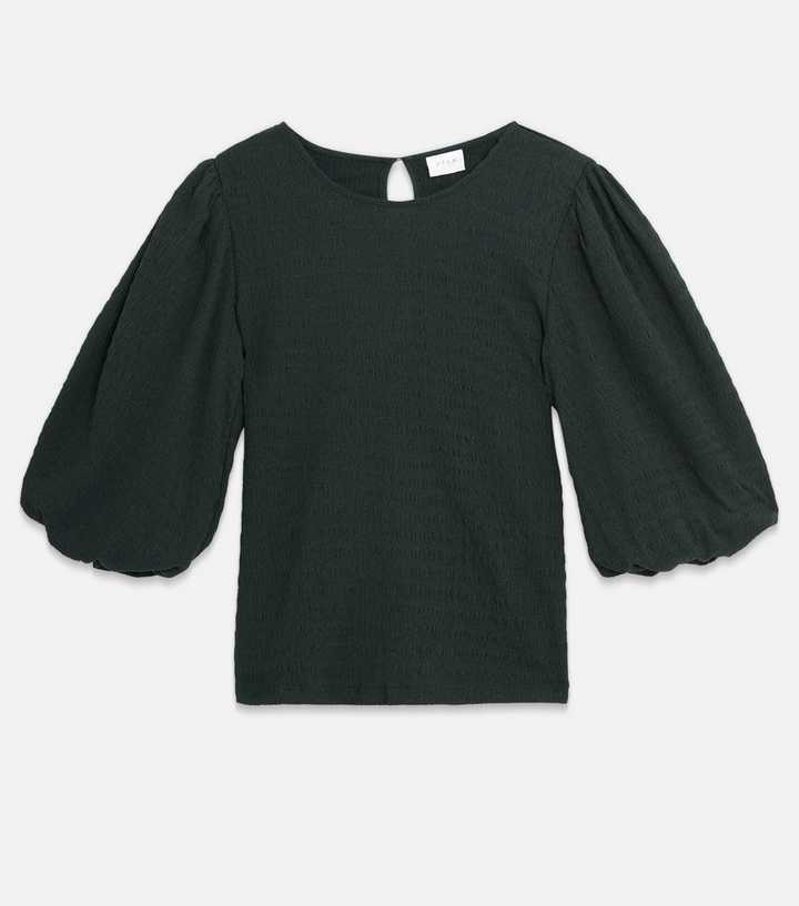 Textured Top with 3/4th Puffed Sleeves