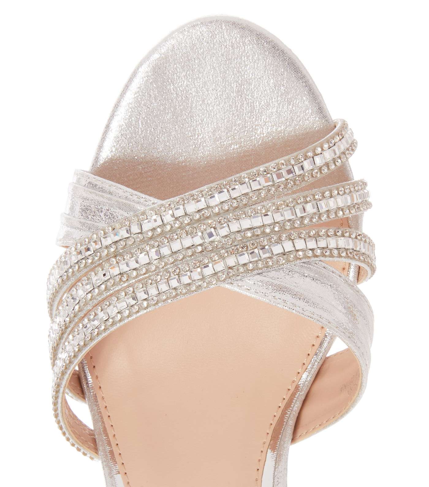 QUIZ Silver Diamanté Cross Strap Stiletto Heel Sandals Image 4
