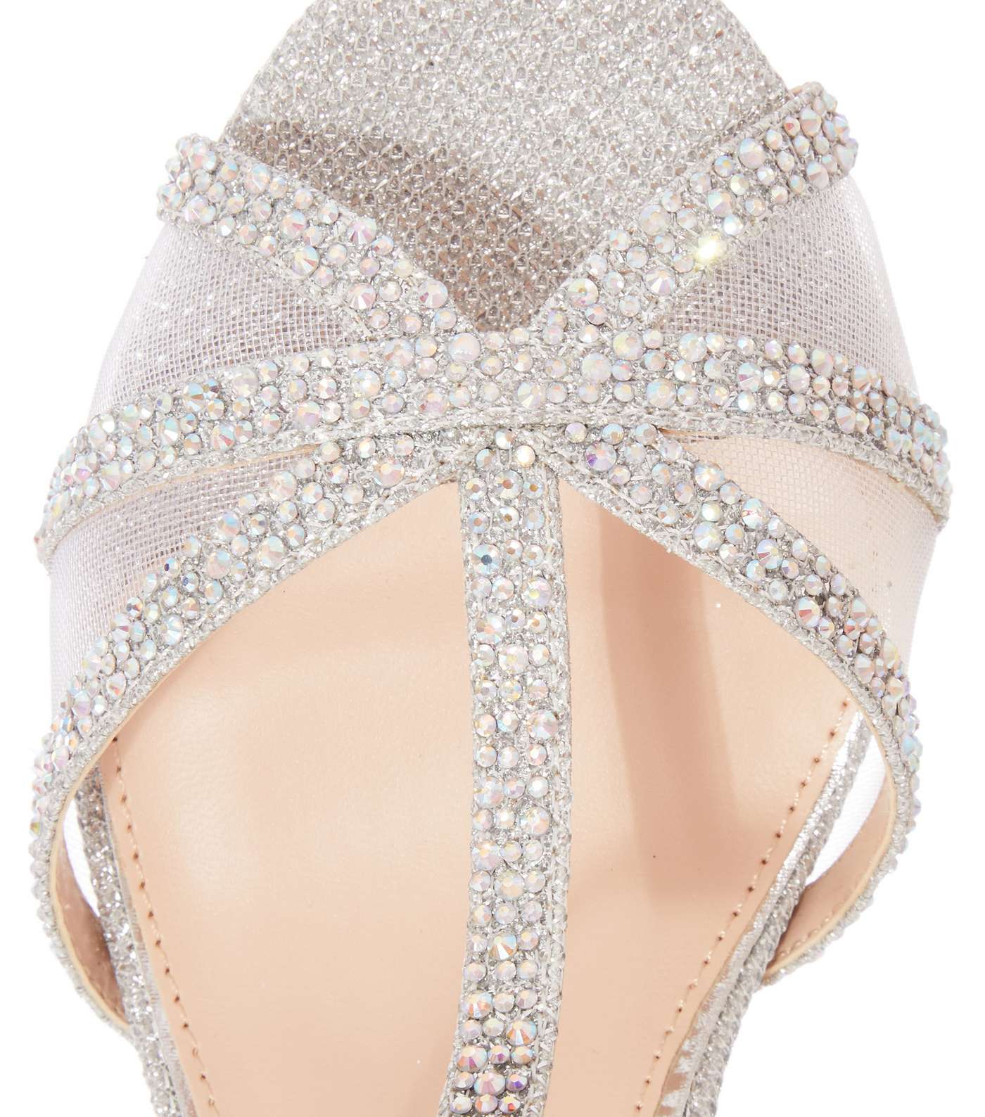 QUIZ Silver Diamanté T Bar Stiletto Heel Sandals Image 4