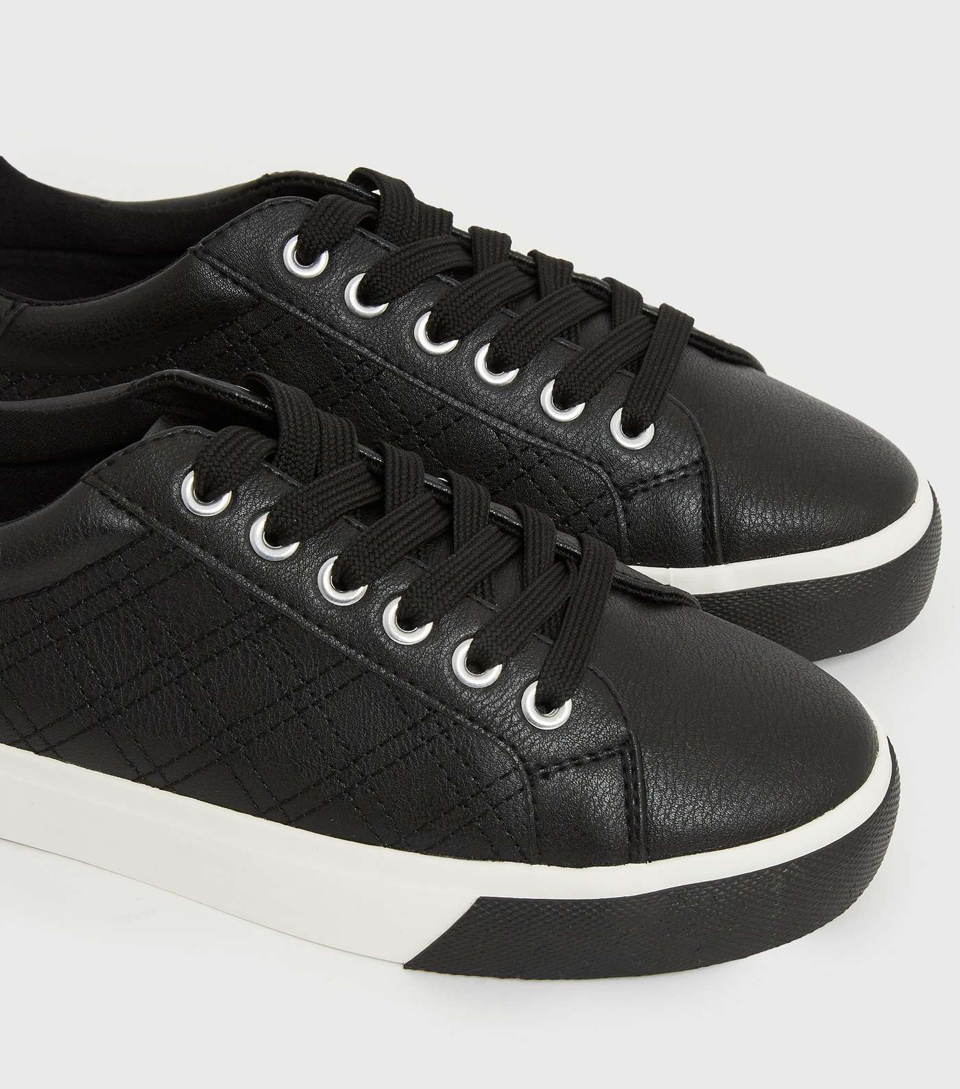 Black Quilted Colour Block Trainers Image 3