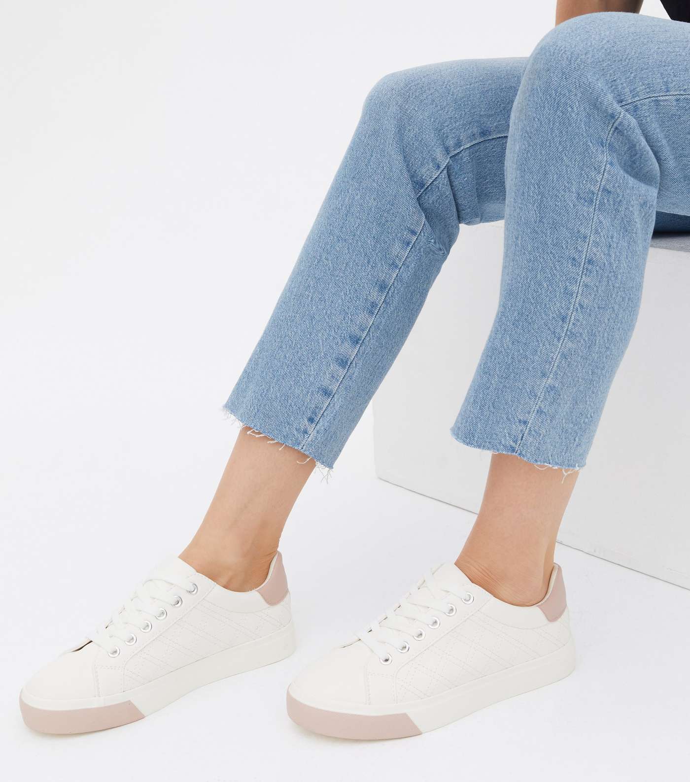 White Quilted Colour Block Trainers Image 2