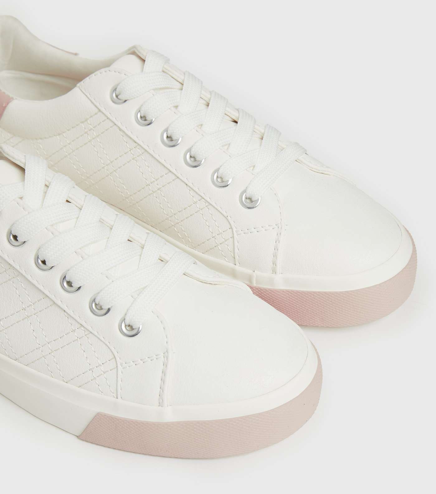 White Quilted Colour Block Trainers Image 4