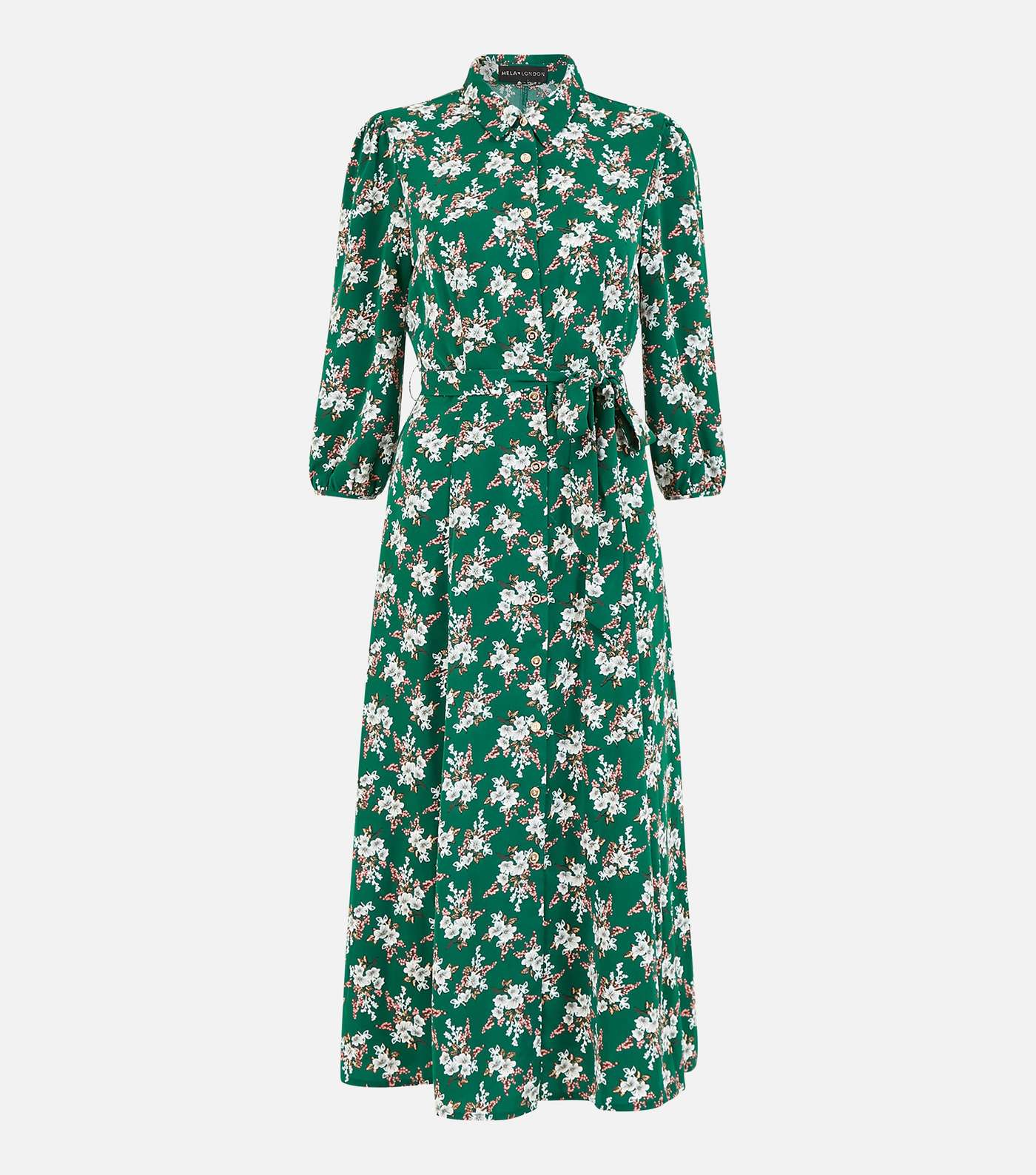 Mela Green Floral Belted Midi Shirt Dress Image 5