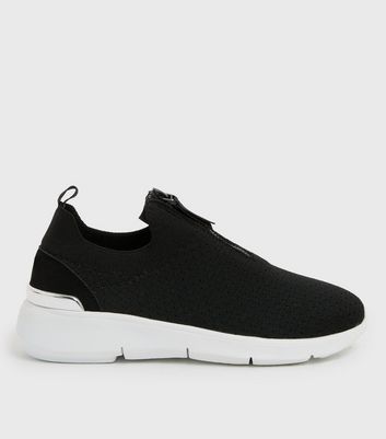 Click to view product details and reviews for Black Knit Cleated Zip Trainers New Look Vegan.