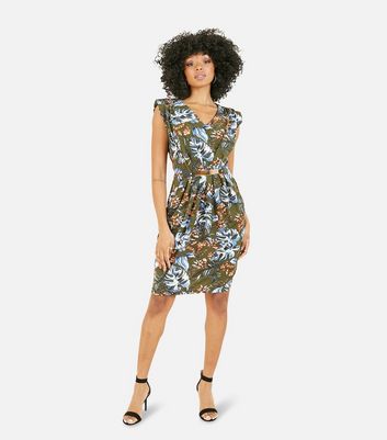 Mela Green Tropical Belted Mini Wrap Dress New Look