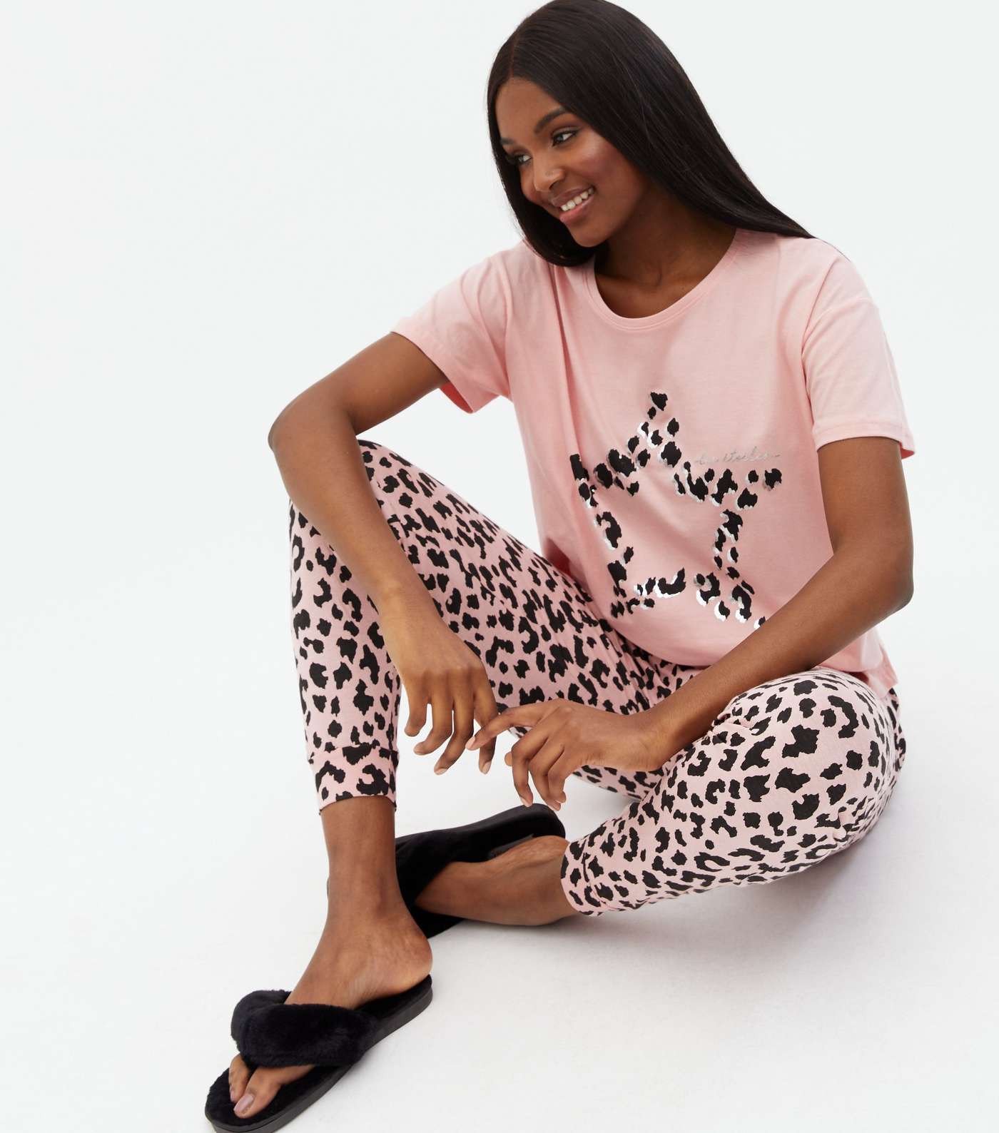 Pink Star Leopard Print T-Shirt and Jogger Pyjama Set Image 2