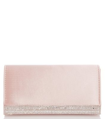 QUIZ Pink Satin Diamant Clutch Bag New Look