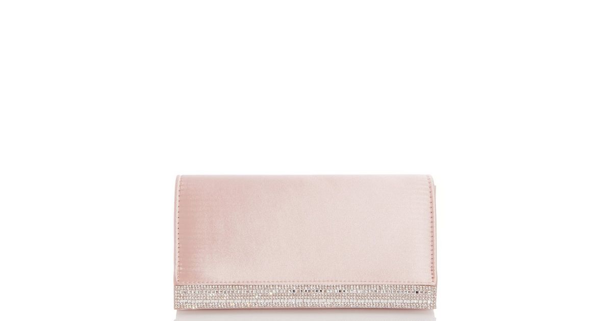 QUIZ Pink Satin Diamanté Clutch Bag