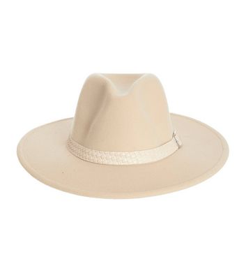 QUIZ Cream Woven Trim Fedora Hat | New Look