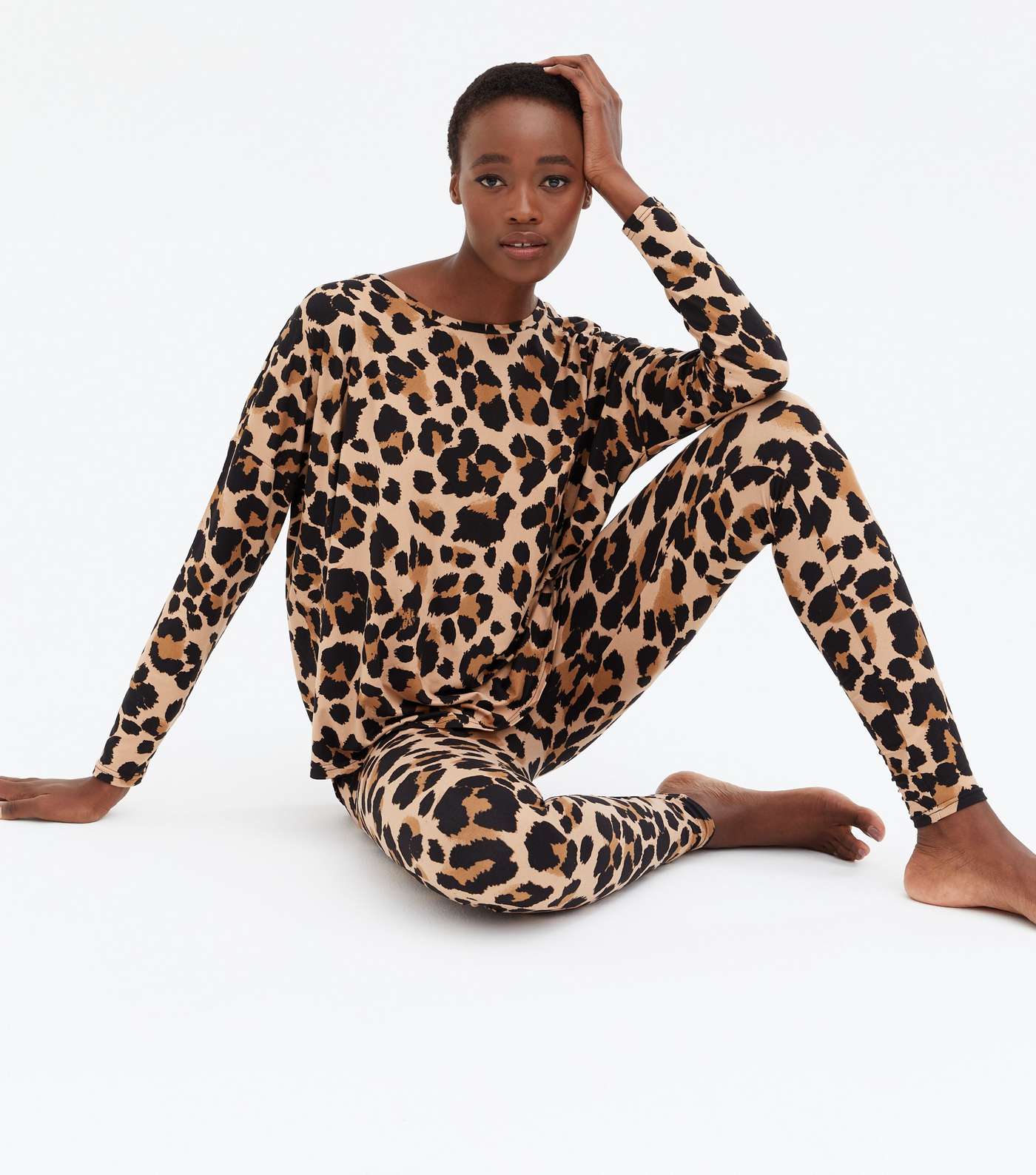 Tall Brown Leopard Print Soft Touch Legging Pyjama Set