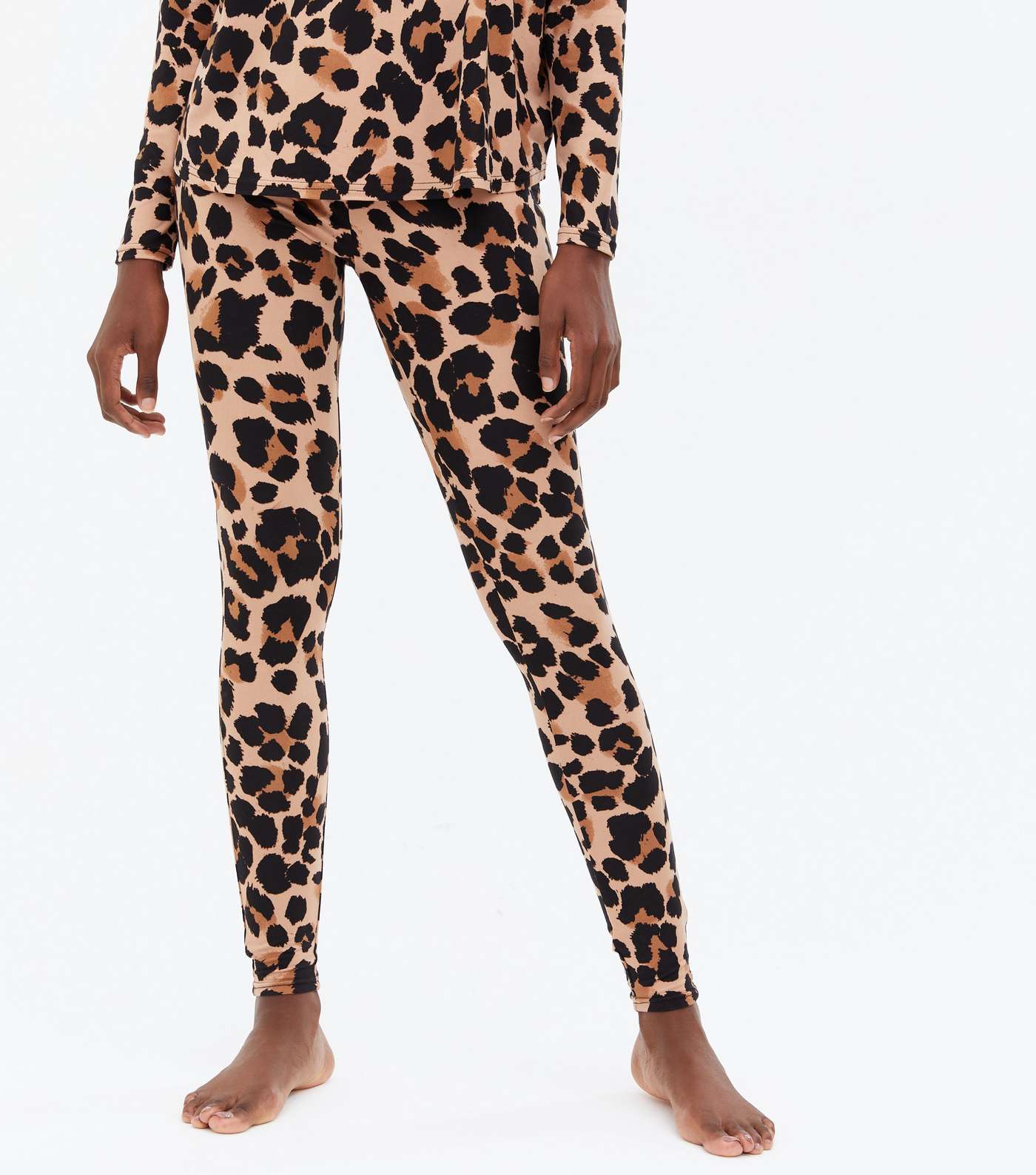 Tall Brown Leopard Print Soft Touch Legging Pyjama Set Image 3