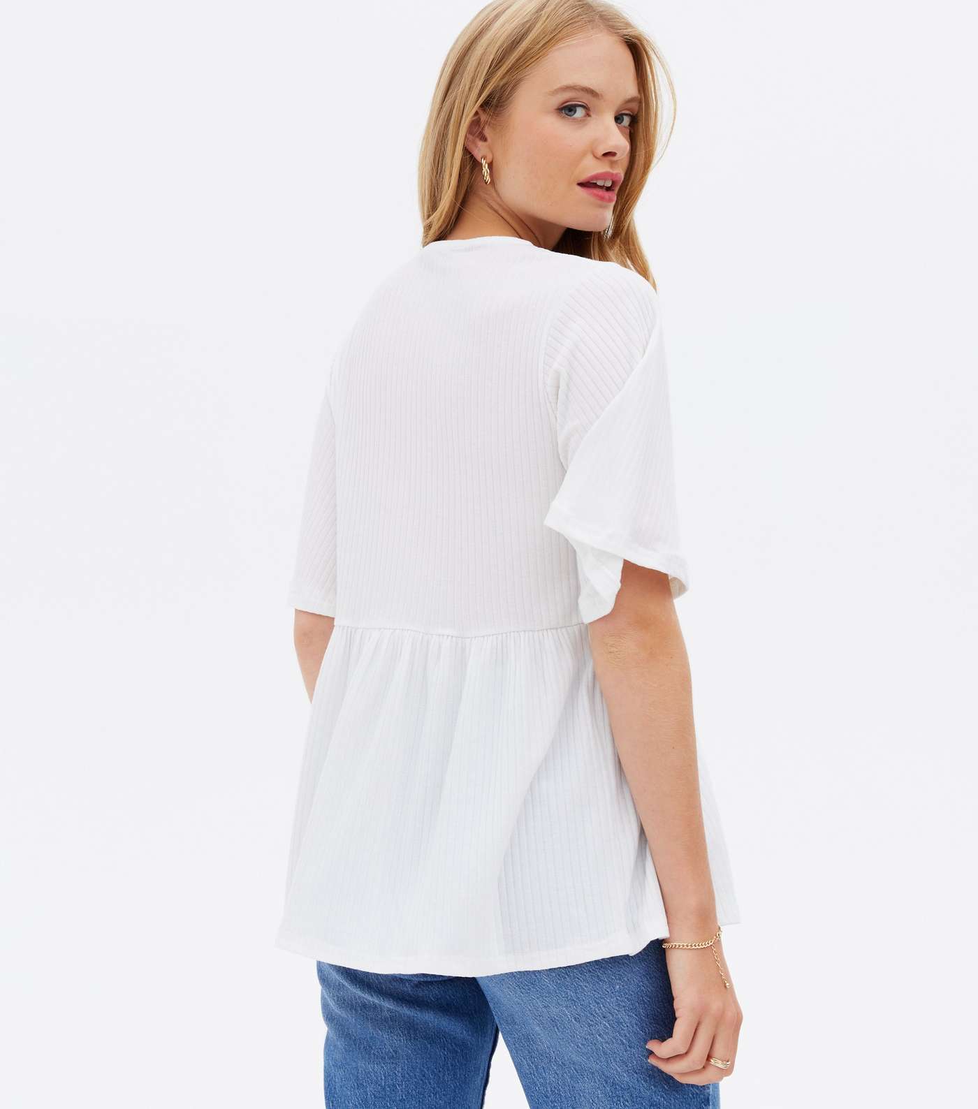 White Ribbed Peplum T-Shirt Image 4