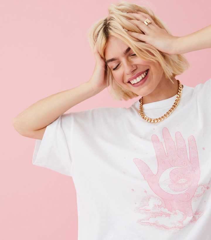 High Energy White Logo Back Hand Print Oversized T-Shirt