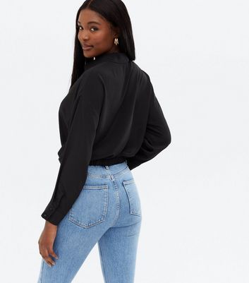 High waisted jeans on sale with long sleeve shirt