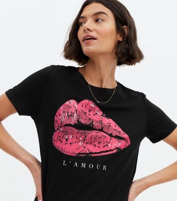 Black Rose Lips LAmour Logo T Shirt