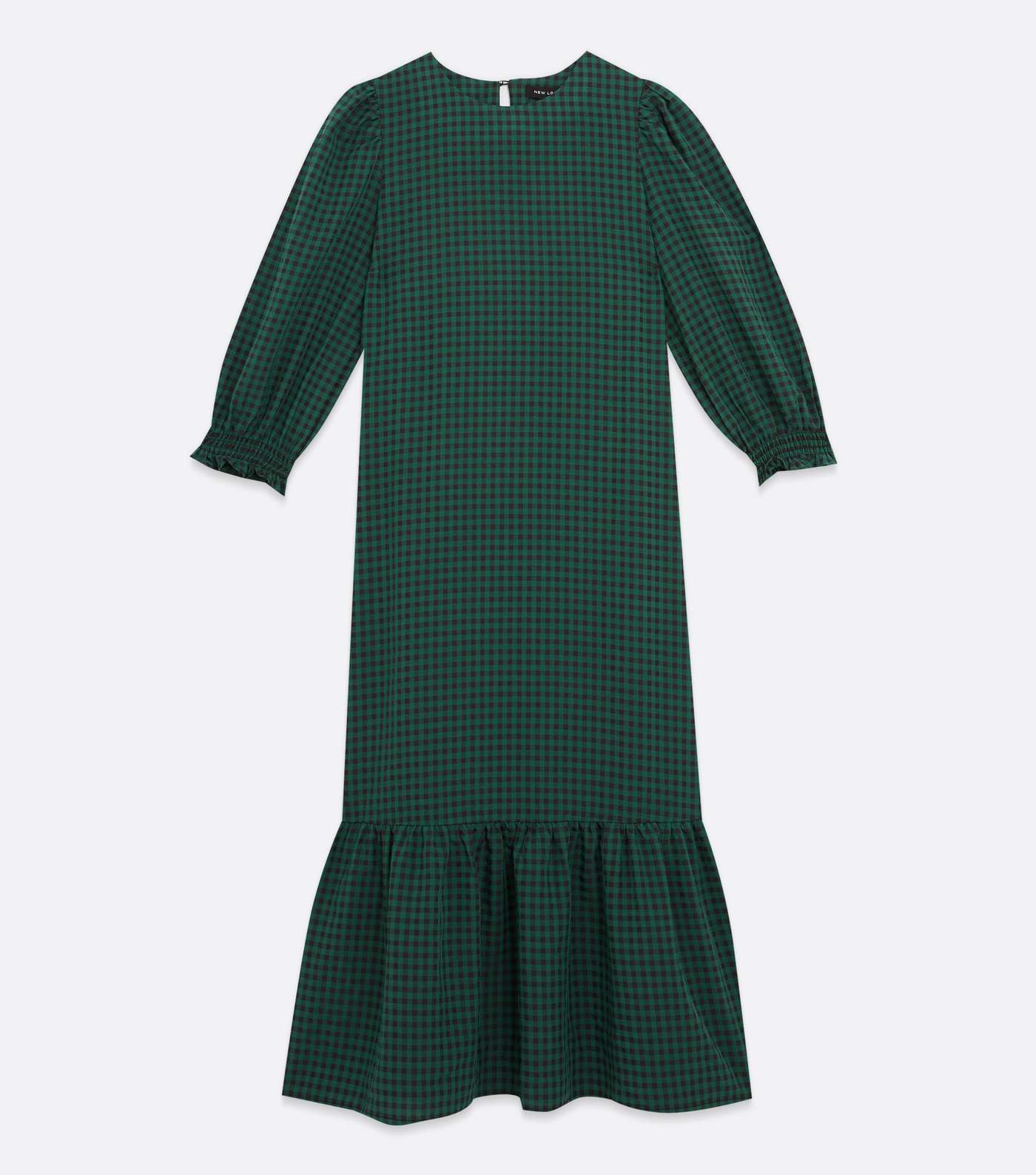Green Gingham Shirred Tiered Midi Dress Image 5
