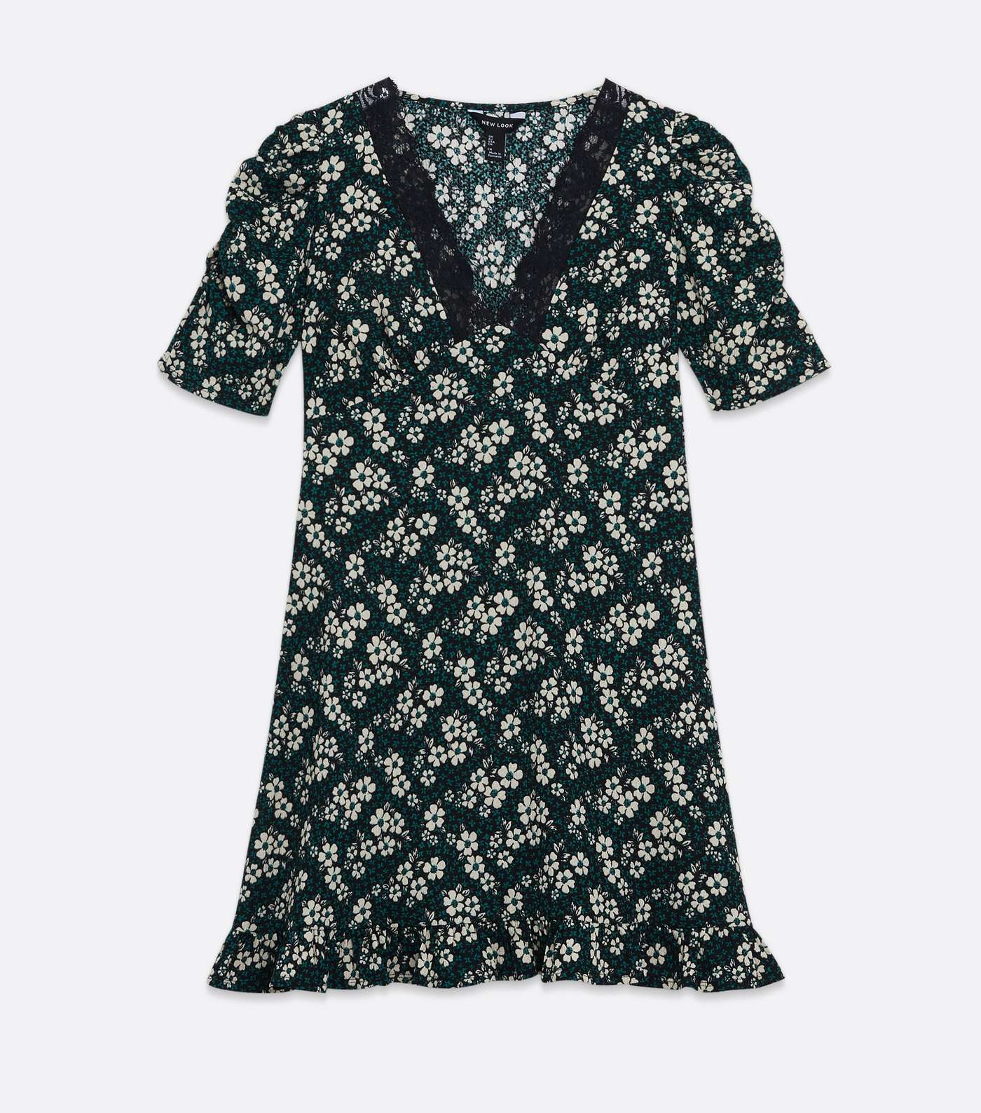 Green Floral Crinkle Jersey Lace Trim Mini Dress Image 5