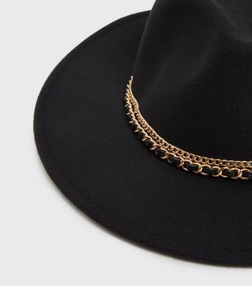 Black Chain Fedora Hat | New Look