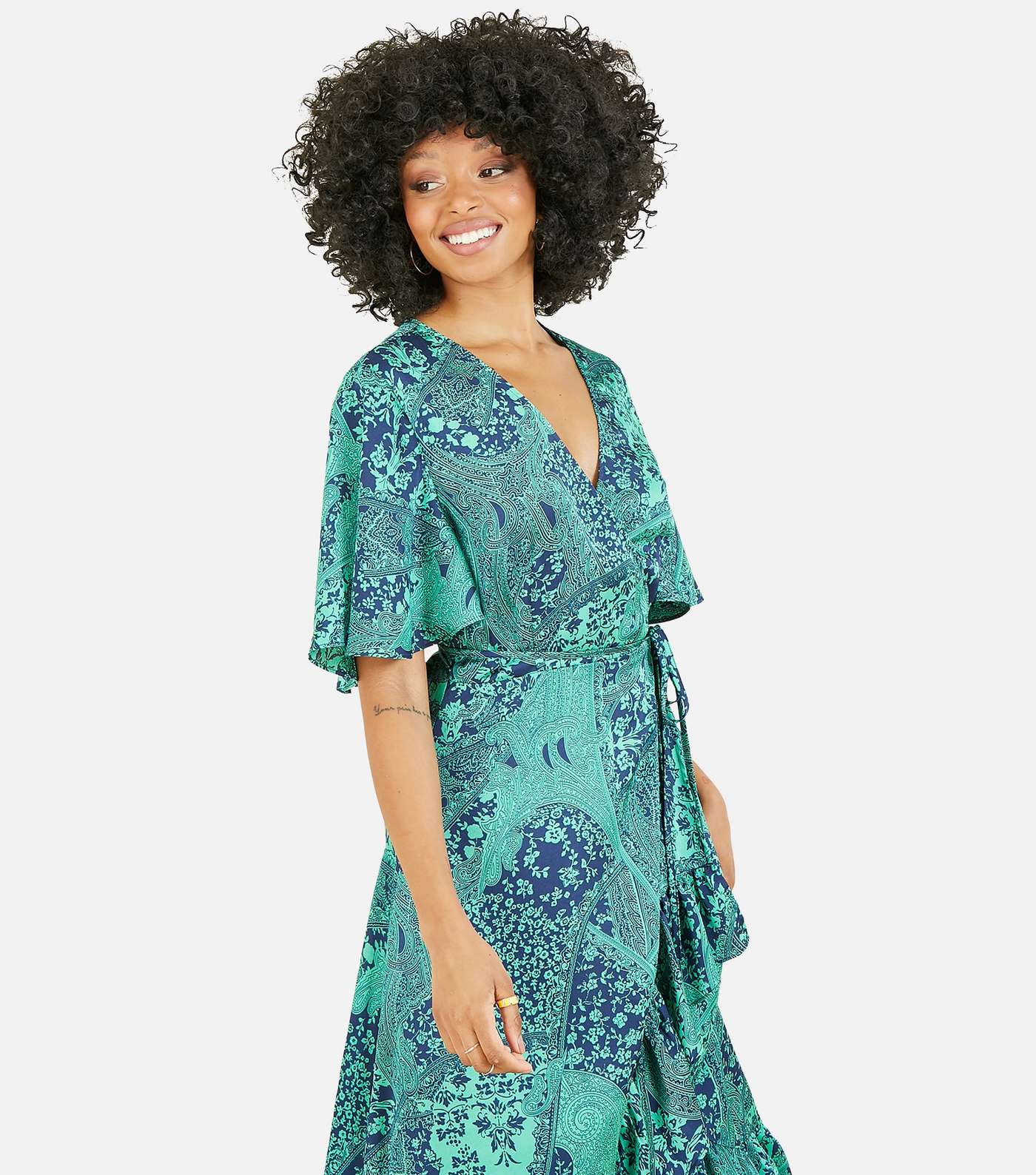 Mela Green Paisley Ruffle Midi Wrap Dress Image 2
