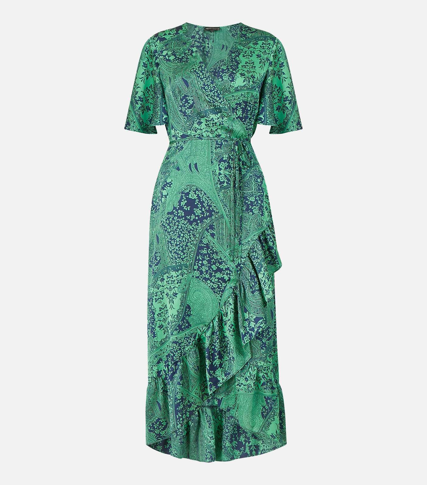 Mela Green Paisley Ruffle Midi Wrap Dress Image 4
