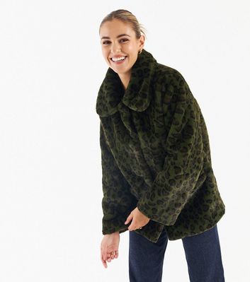 green leopard print fur coat