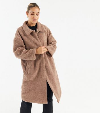 Zibi London Camel Teddy Long Coat New Look