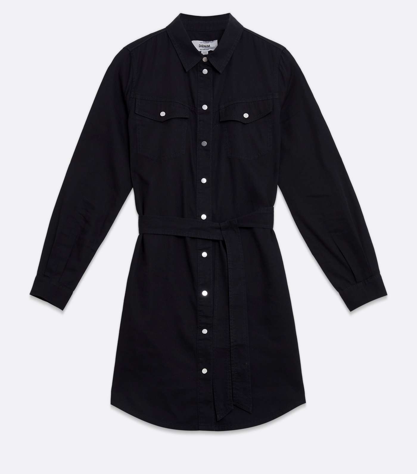 Black Denim Long Sleeve Mini Shirt Dress Image 5