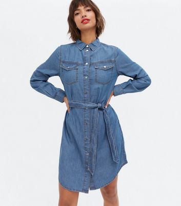 Blue Denim Long Sleeve Mini Shirt Dress | New Look