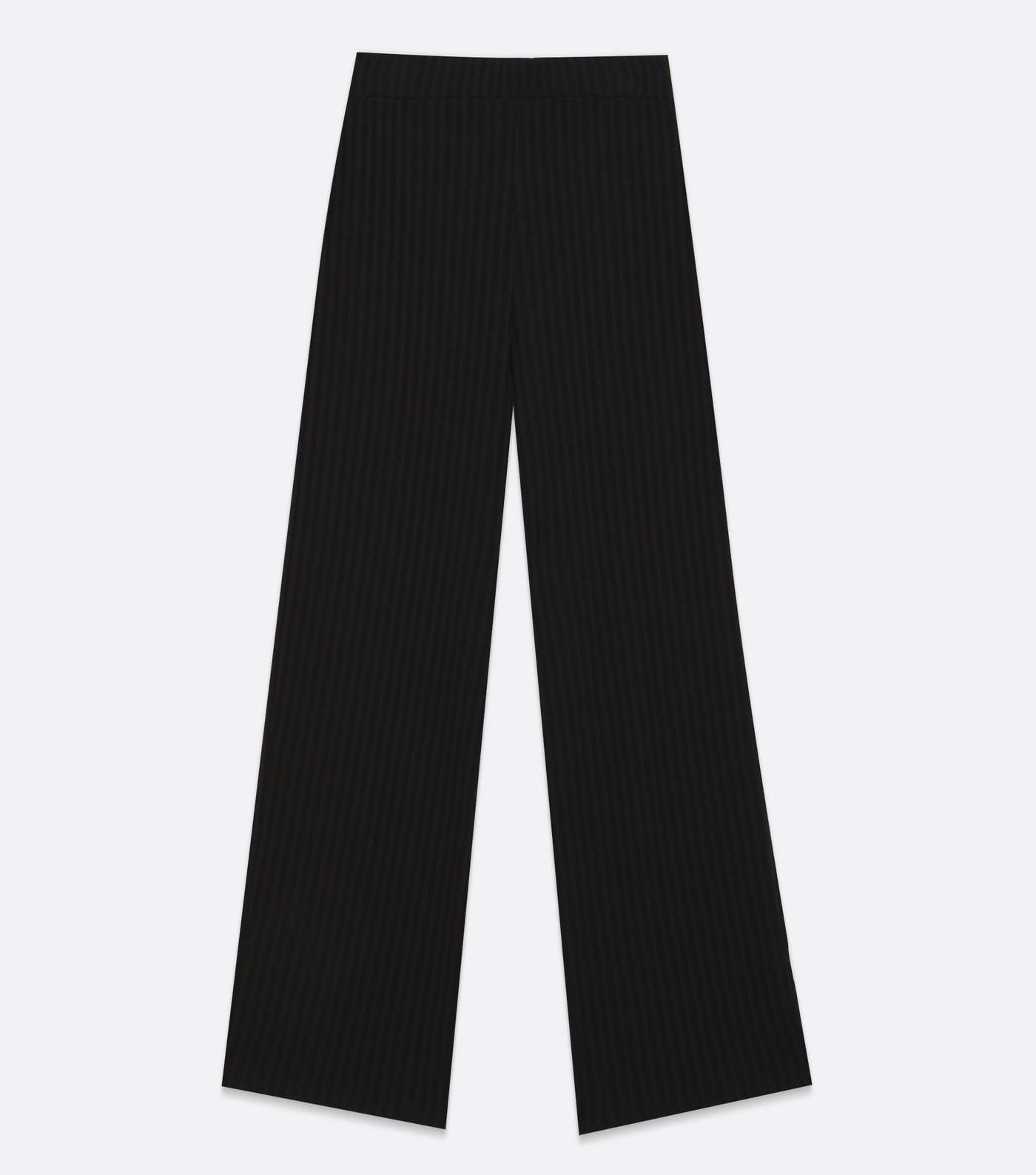 Black Ribbed Fine Knit Wide Leg Trousers Image 5