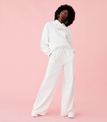 Jog On Tall White Piped Wide Leg Joggers New Look