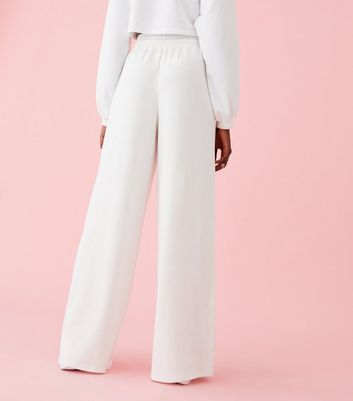 White Piped Wide Leg Joggers 