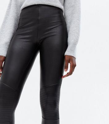 Tall Black Leather-Look Biker Leggings 