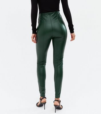 Tall Dark Green Leather-Look Leggings 