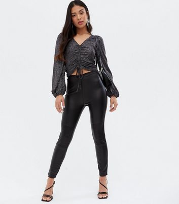 Petite Black Leather-Look Biker 