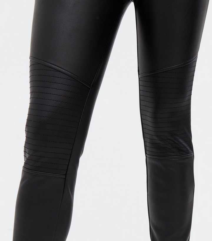 Petite Black Leather-Look Biker Leggings