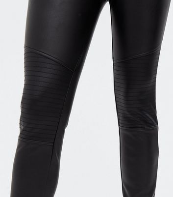 Petite Black Leather-Look Biker 