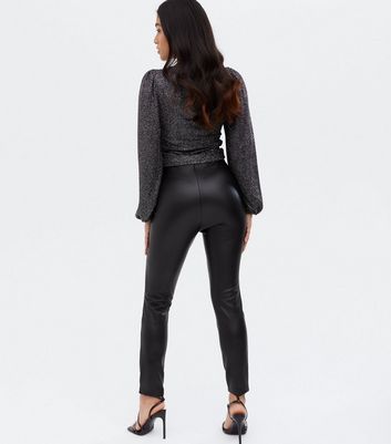 Petite Black Leather-Look Biker 