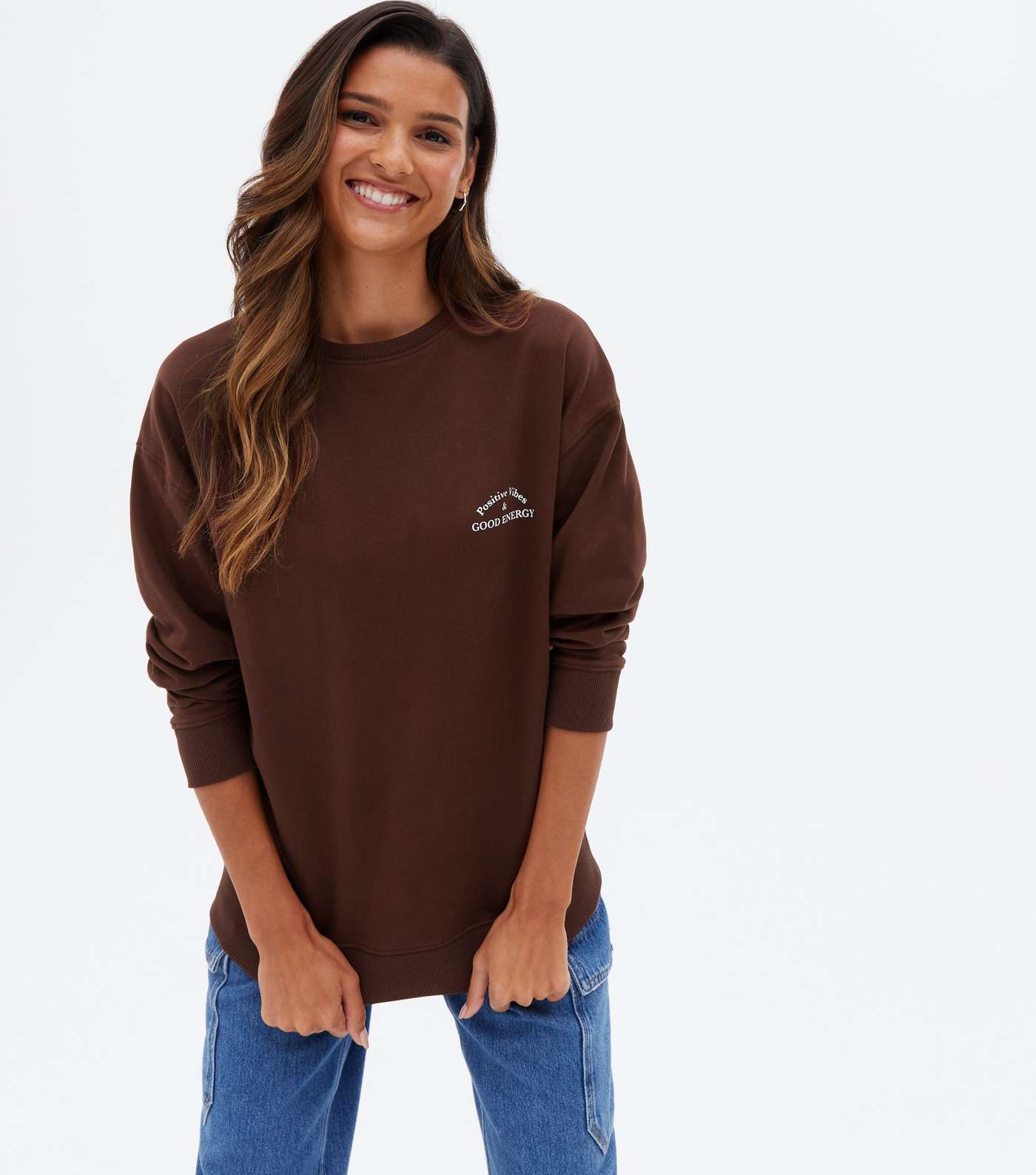 Dark Brown Positive Vibes Logo Sweatshirt