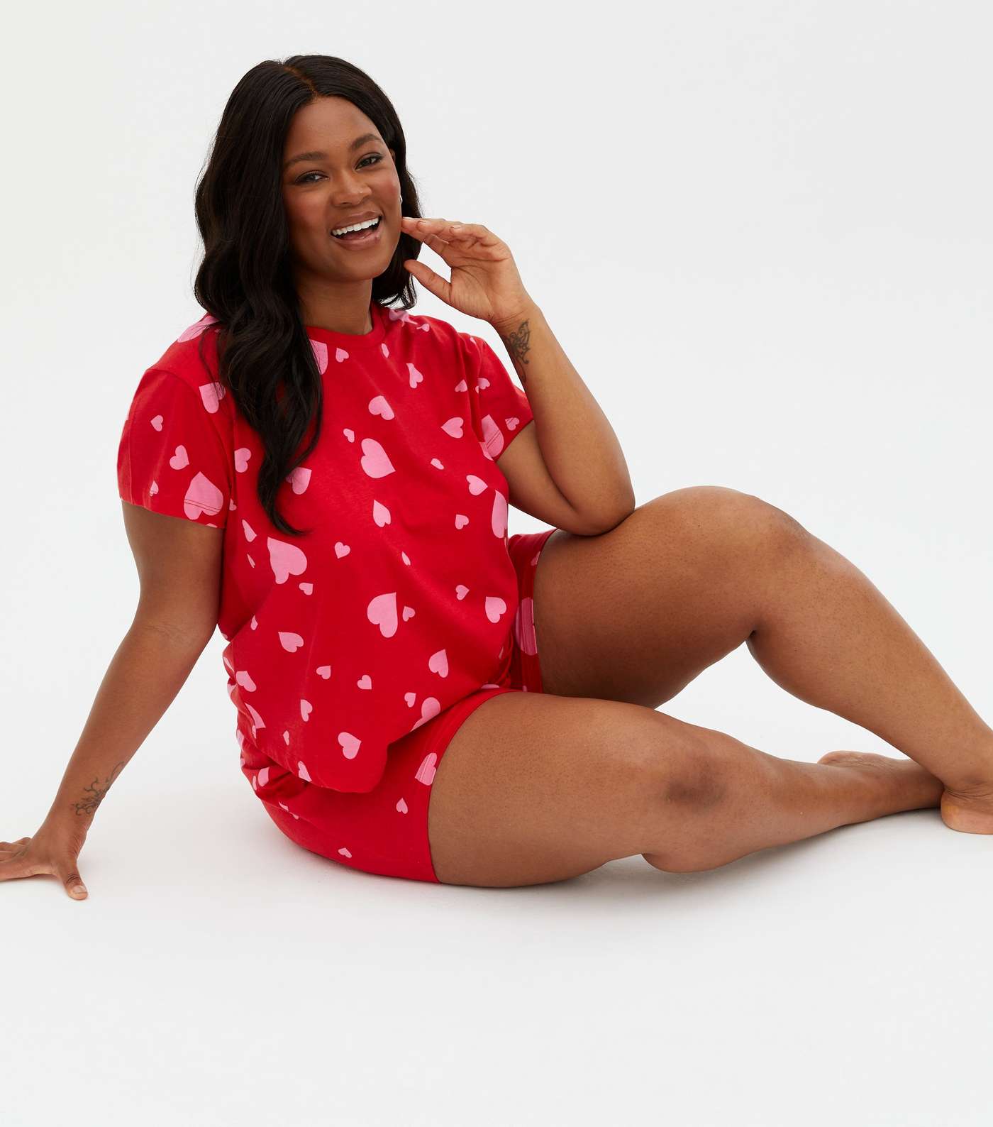 Curves Red Heart Soft Touch Matching Family Pyjama Set