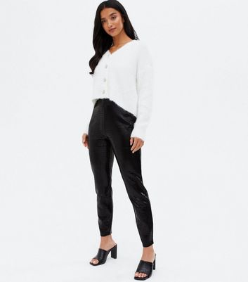 Petite Black Leather-Look Faux Croc 
